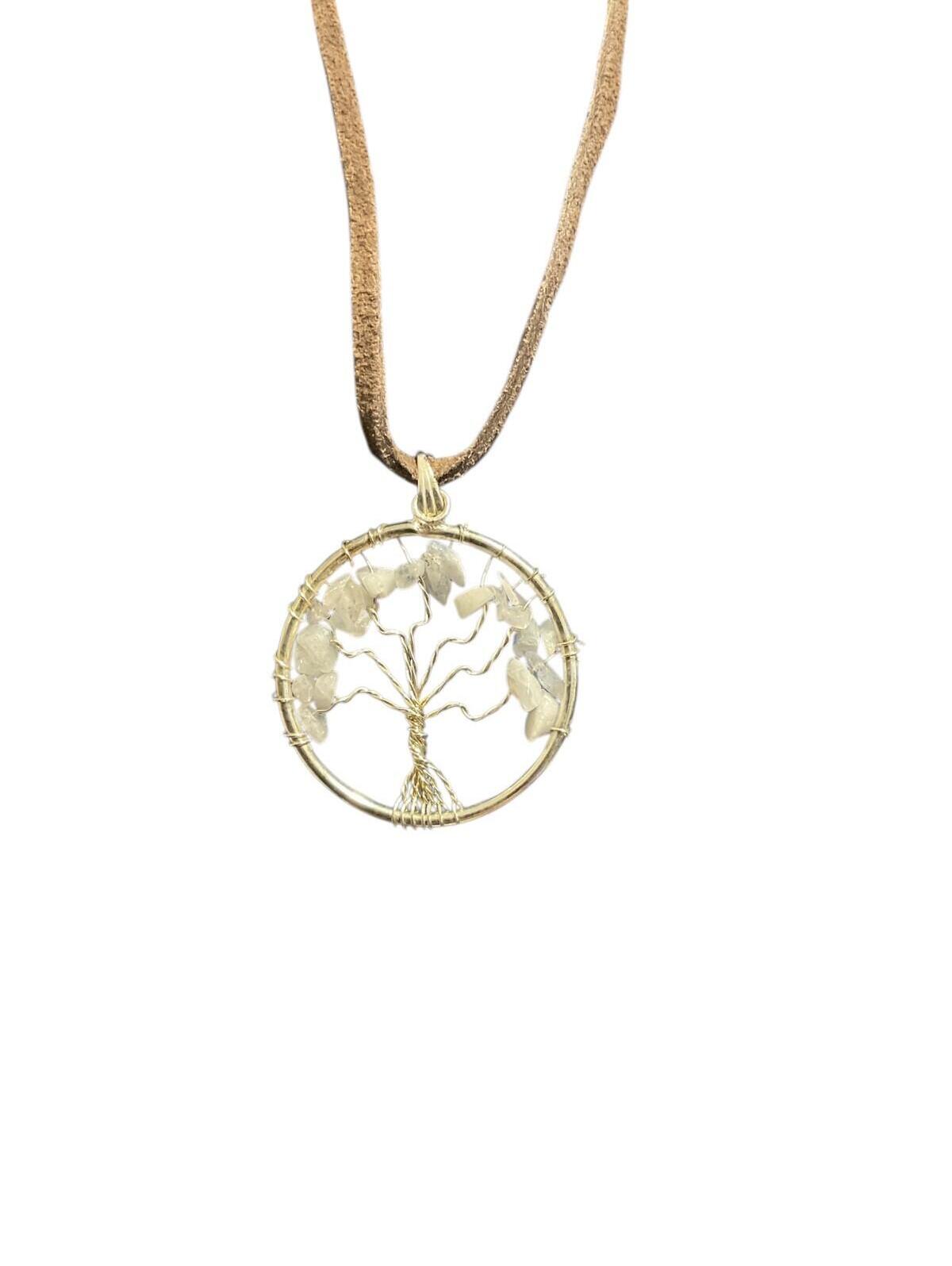 Nwt Henna Rainbow Moonstone Tree Of Life Necklace Adjustable Cord Gold Tone Boho